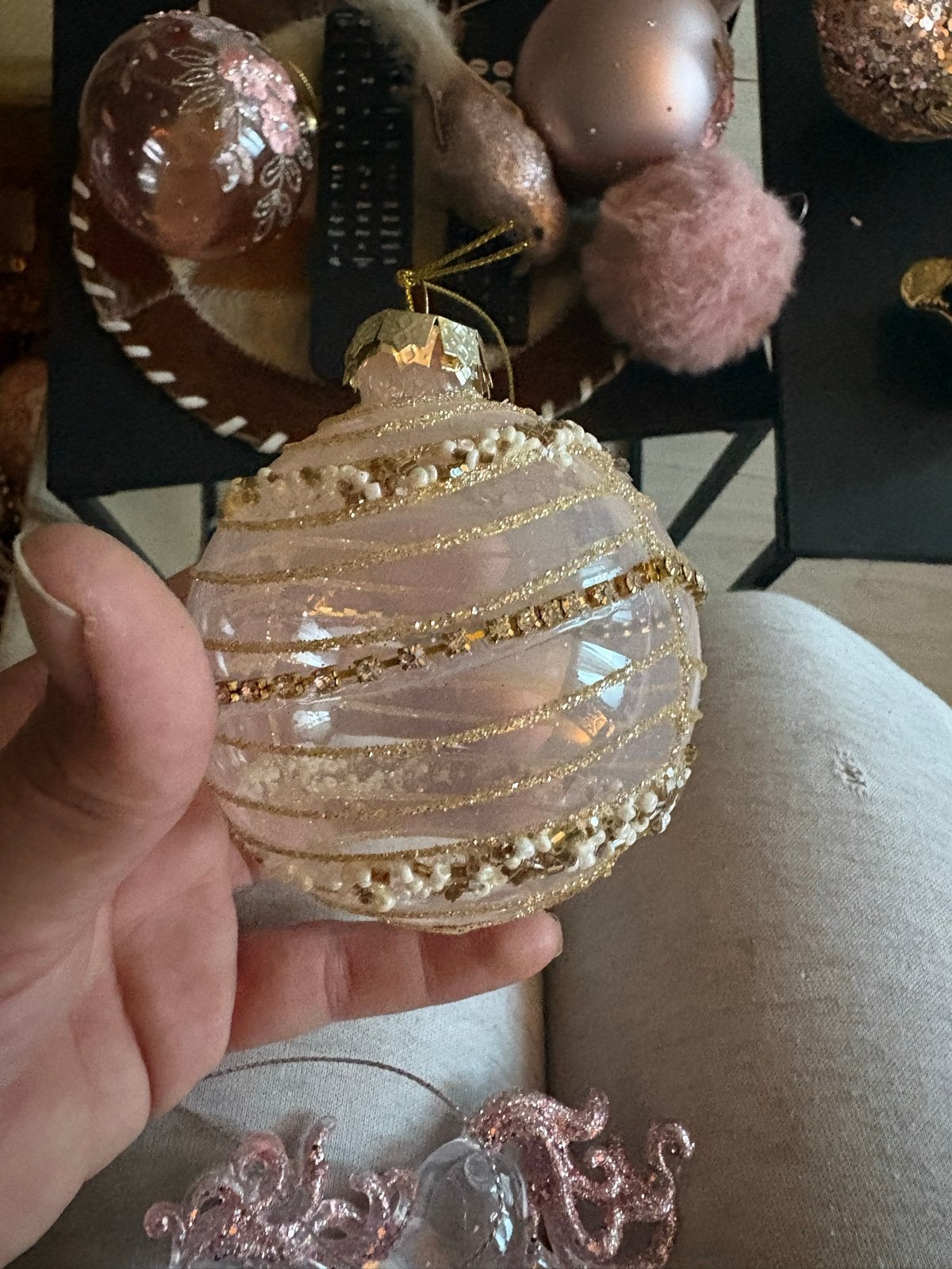 Roze kerstballen met kant en glitter zeer mooi, Ophalen of Verzenden