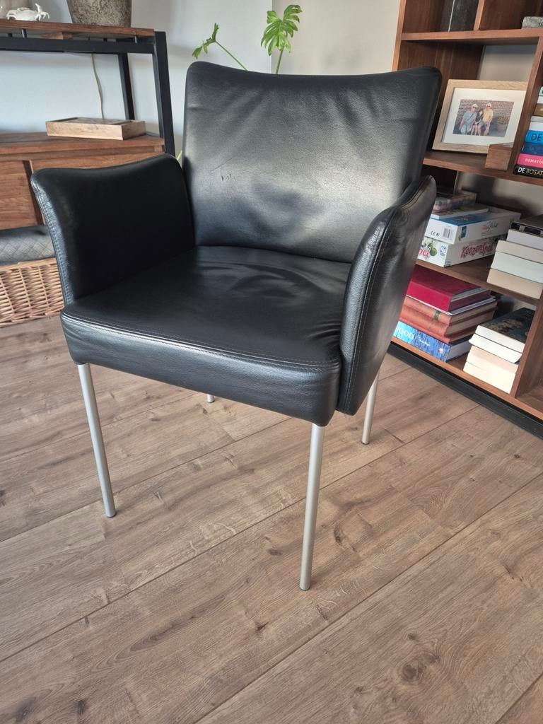 Eetkamerstoelen, 4 stuks, zwart leer, merk Jess, Ophalen, Zwart, Leer
