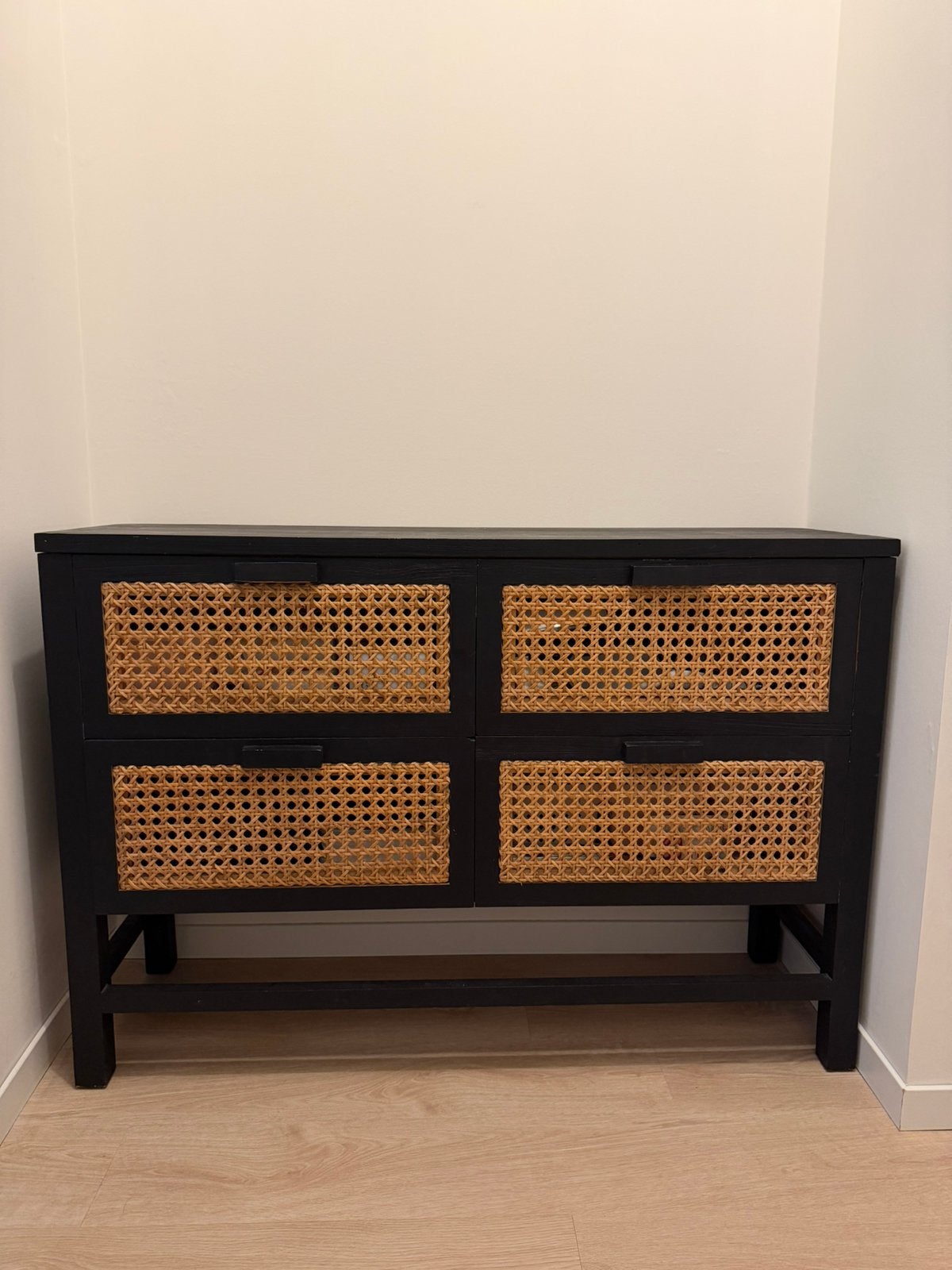 Vintage houten webbing dressoir, Ophalen, 100 tot 150 cm, Zo goed als nieuw, Minder dan 100 cm