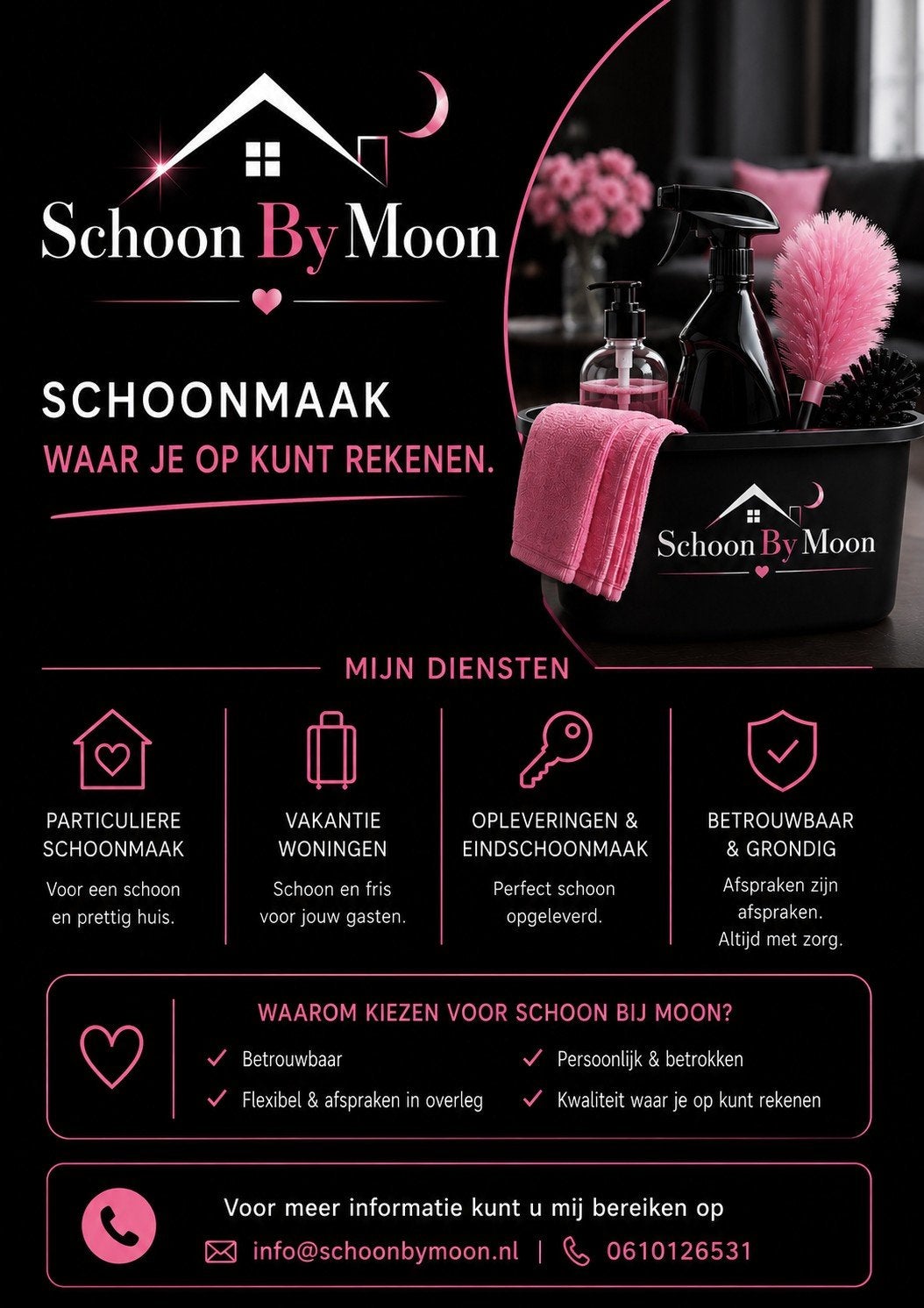 ~ SchoonByMoon  Schoonmaak waar je op kunt rekenen., Ophalen of Verzenden