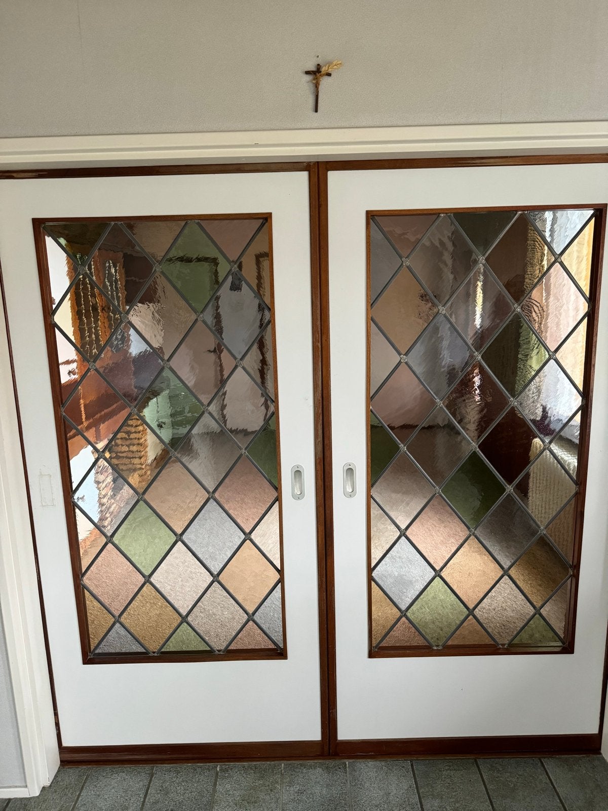 Set van 2 schuifdeuren met glas-in-lood, Ophalen, Gebruikt, 80 tot 100 cm, Binnendeur