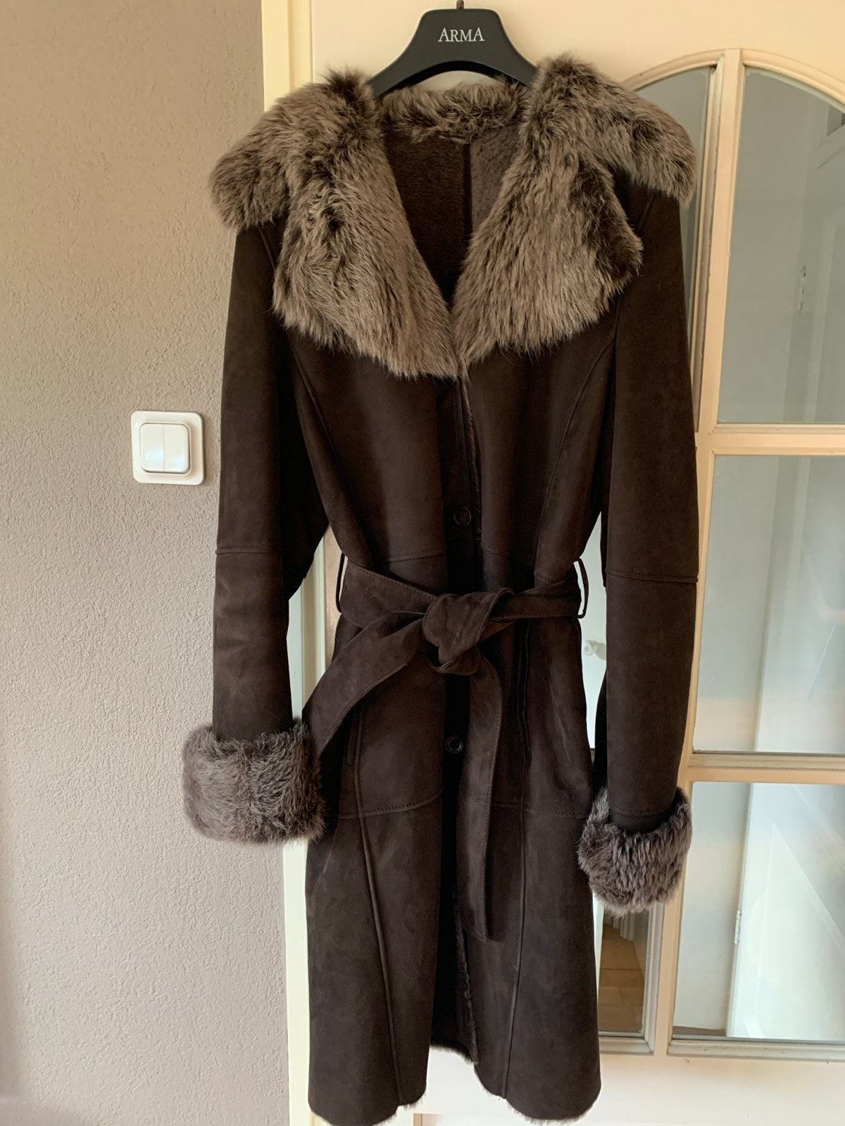ARMA dames lammy, leren bontjas, bruin. Mt. 38., Kleding | Dames, Ophalen of Verzenden, Zo goed als nieuw, Maat 38/40 (M), Bruin