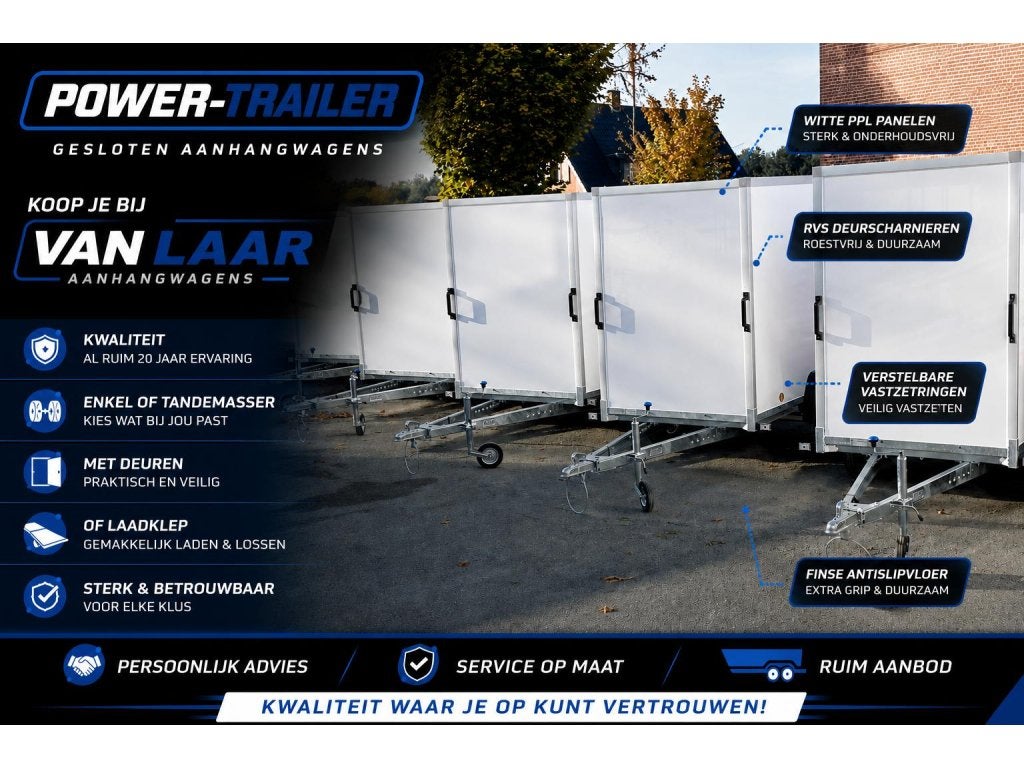 NIEUW PowerTrailer Gesloten Aanhangwagen 225x132x150cm 750kg, Niet ingevuld, Nieuw, Niet ingevuld, Niet ingevuld