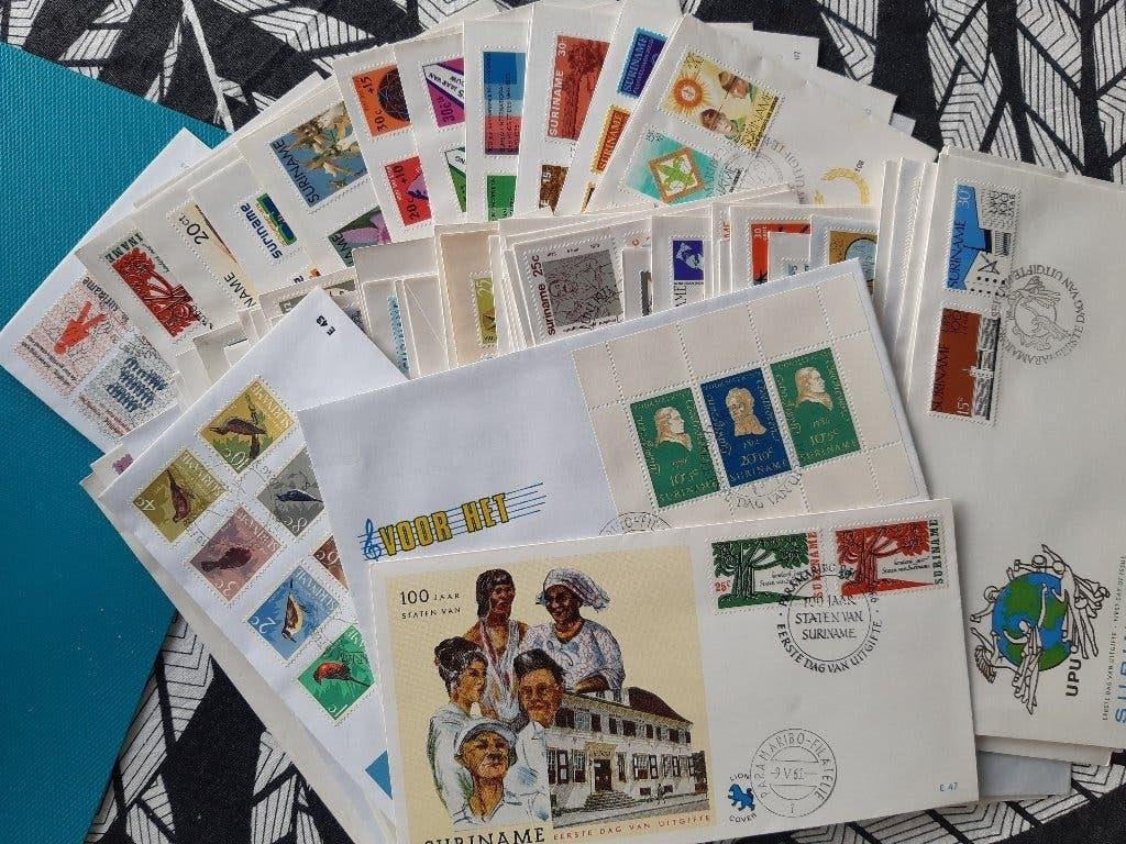 Suriname eerste dag enveloppen, Postzegels en Munten, Ophalen of Verzenden, Gestempeld
