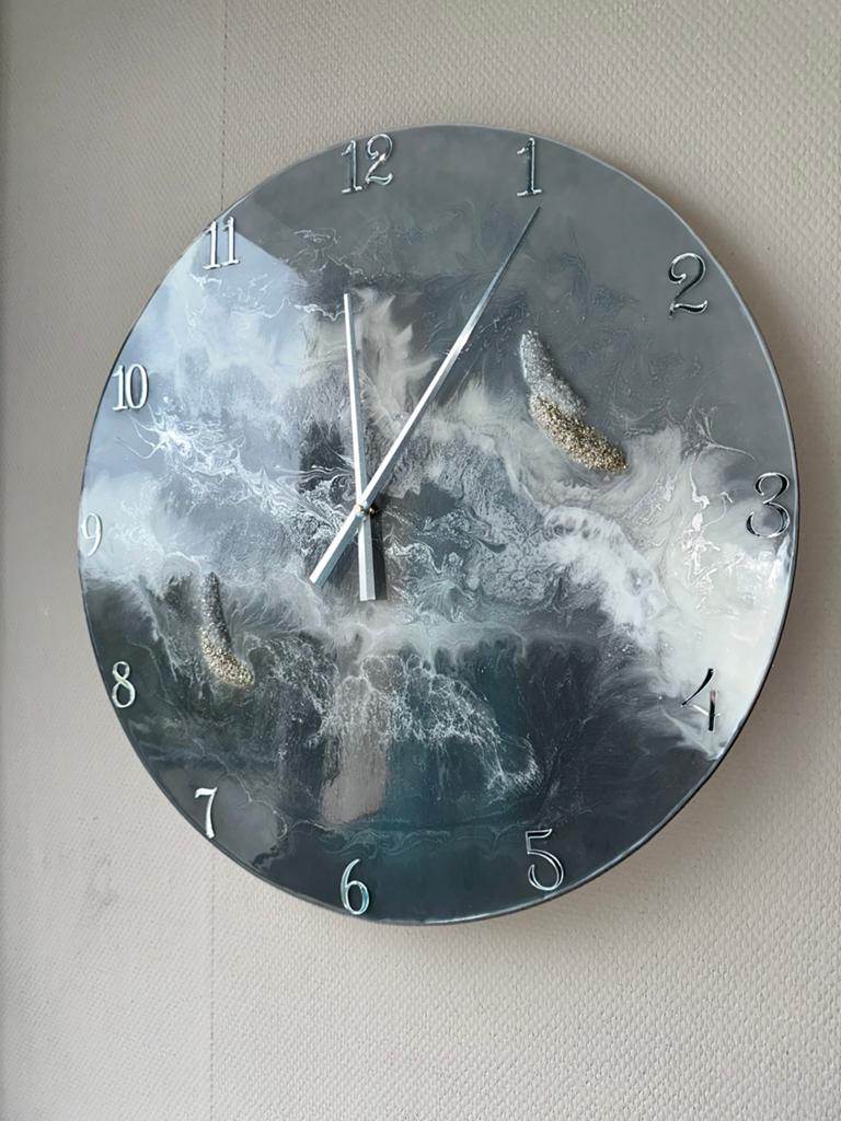 Handgemaakte Epoxy Wandklok 60 cm - Oceaan Design, Ophalen