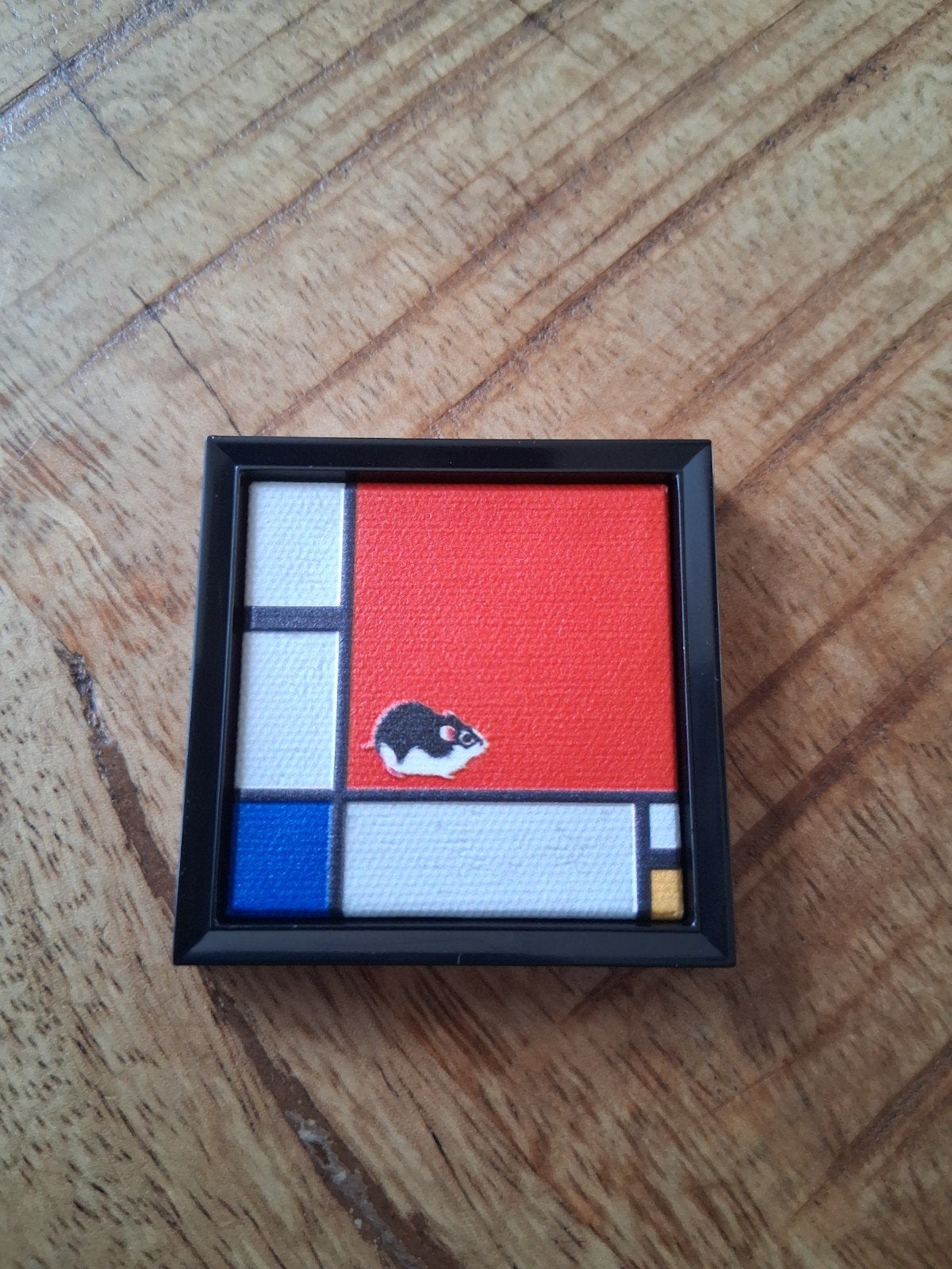 Mondriaan-stijl schilderij met muisje, Ophalen of Verzenden