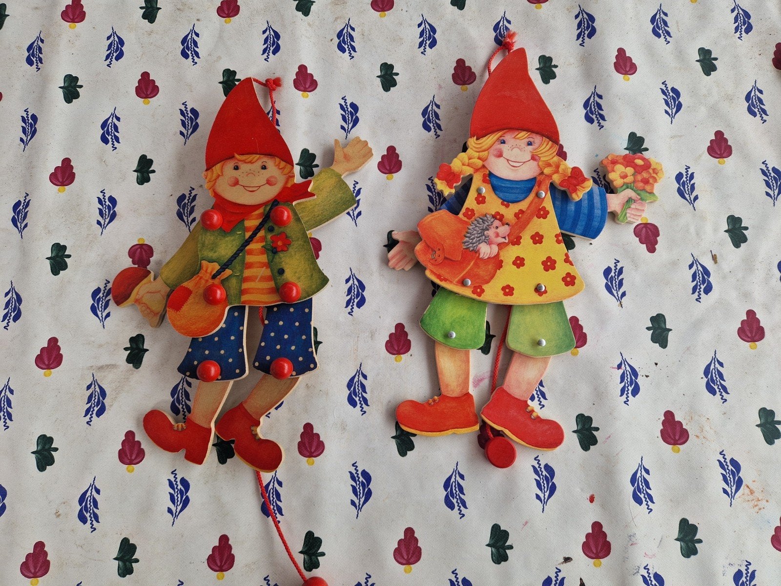 2 Leuke Kabouter Trekpoppen (Jongen & Meisje) voor Babykamer, Ophalen of Verzenden