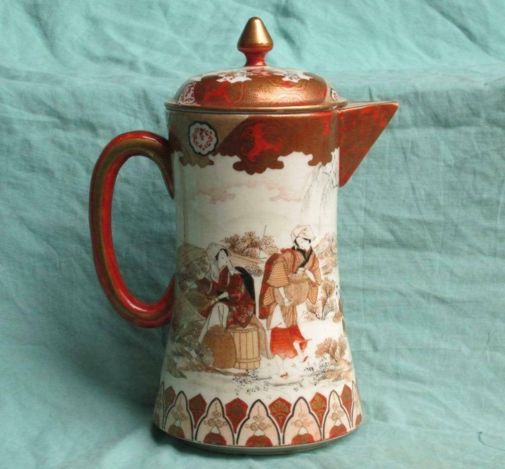 Fijntjes beschilderde Kutani koffie/chocolade kan Japan, Steen/keramiek, Overige typen, Ophalen of Verzenden, Geschilderd
