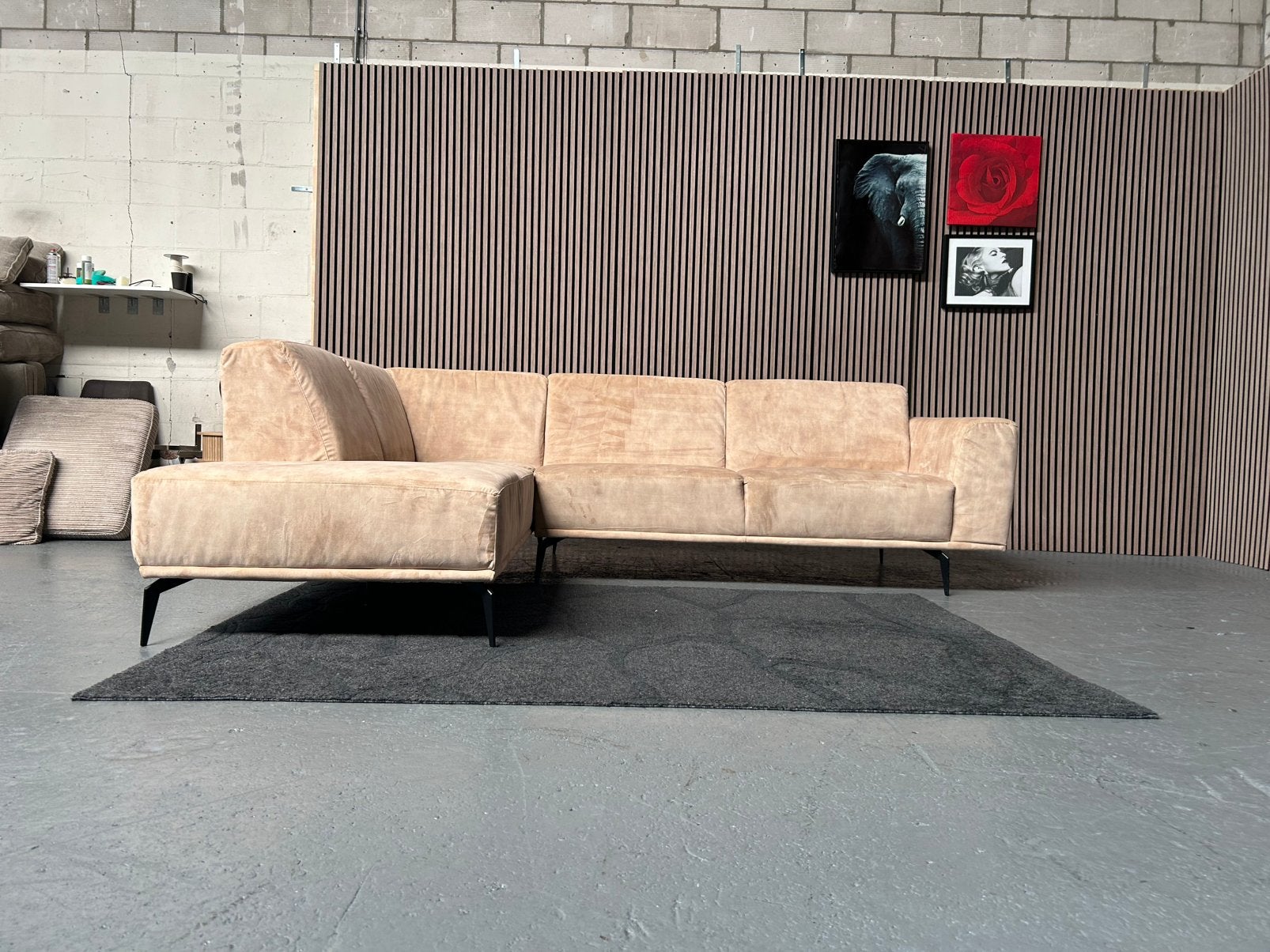 GRATIS LEVERING Velvet Hoekbank Beige 280X215 GEREINIGD, 250 tot 300 cm, Hoekbank, Ophalen of Verzenden, Zo goed als nieuw