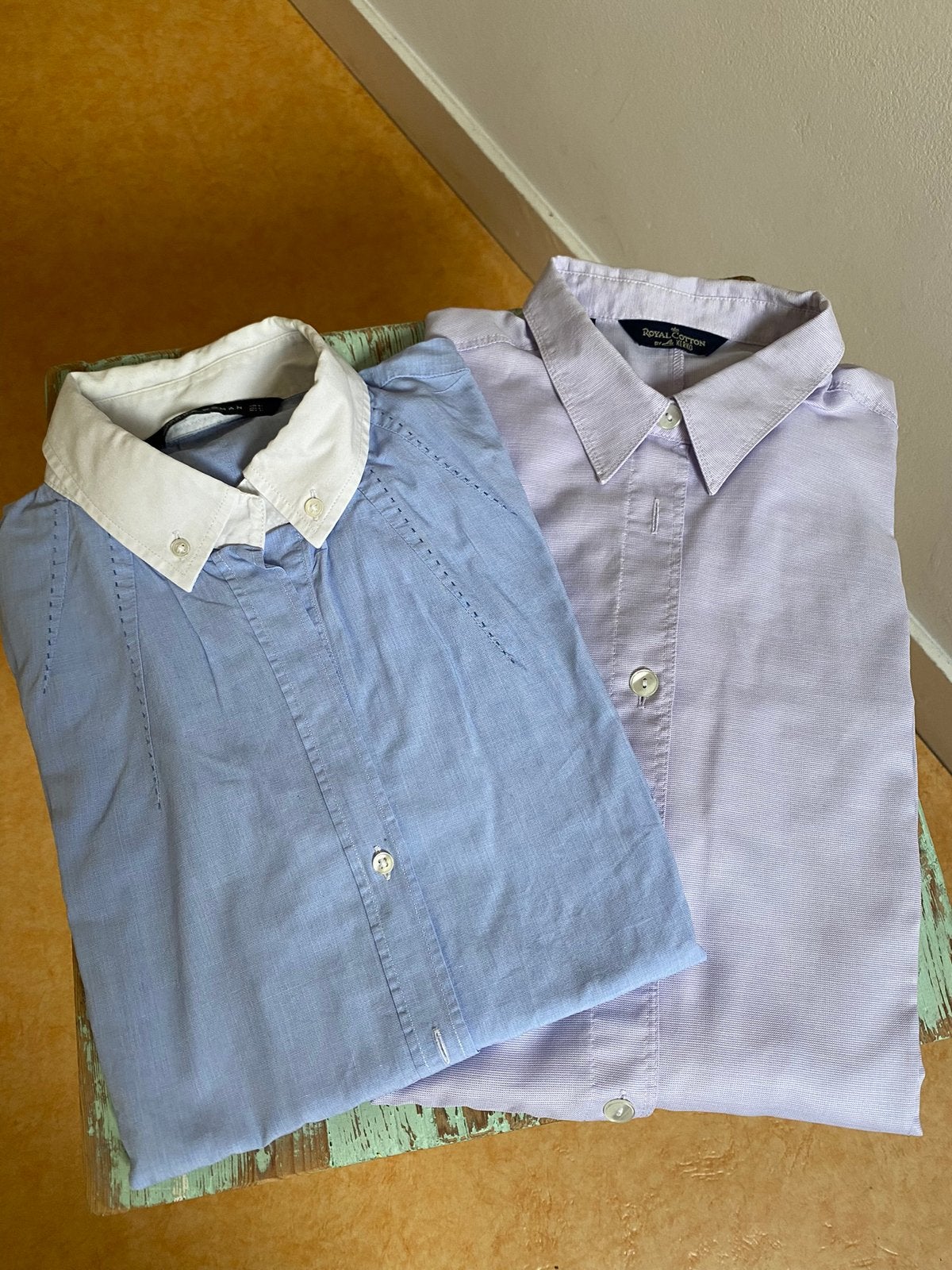 Lila en lichtblauwe blouse, maat 38, Verzenden, Gedragen, Maat 38/40 (M), Blauw