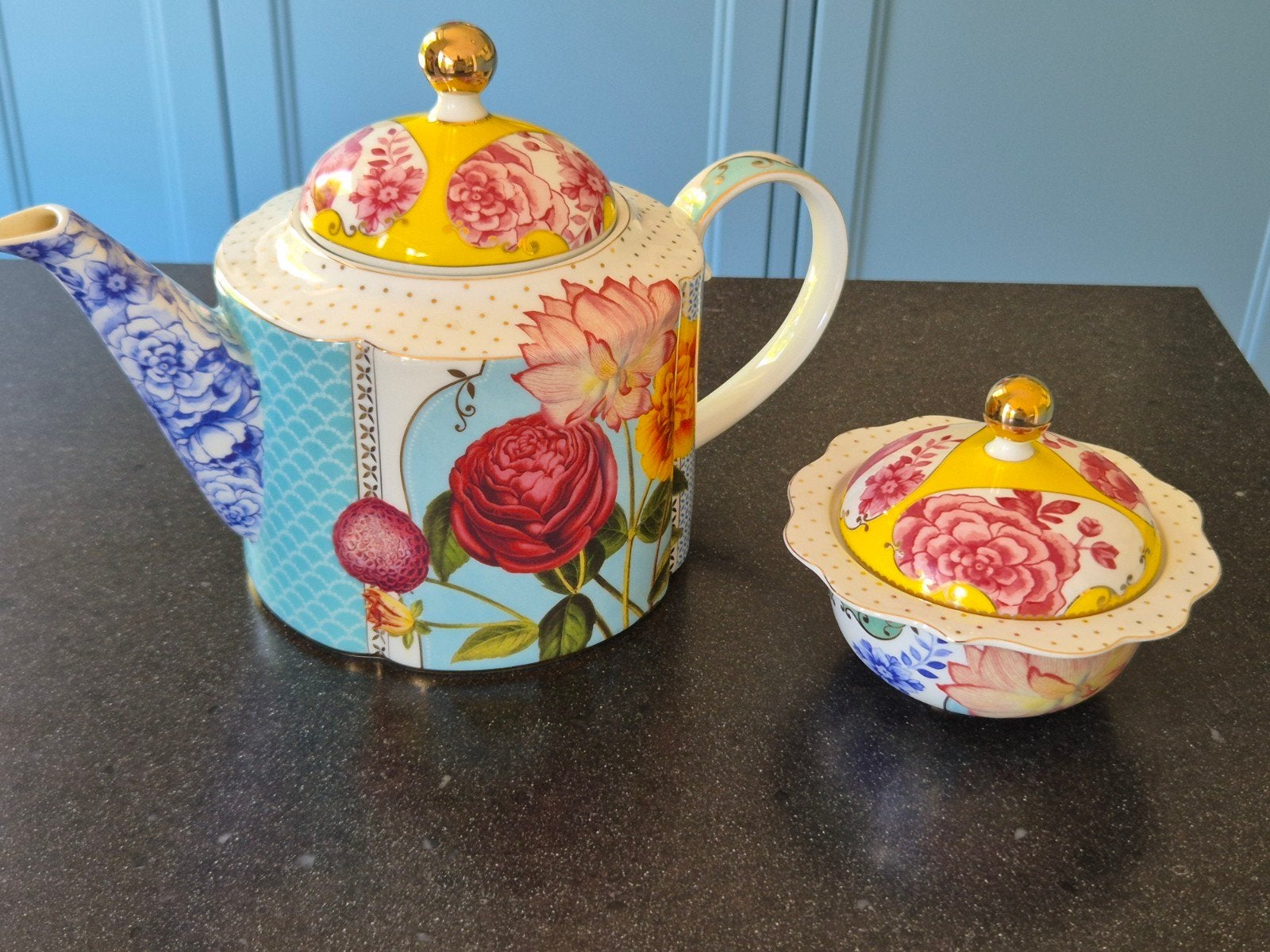 Pip royal theepot, suikerpotje, gebaksbordjes, voorraadpot S, Huis en Inrichting, Keuken | Servies, Ophalen of Verzenden, Zo goed als nieuw