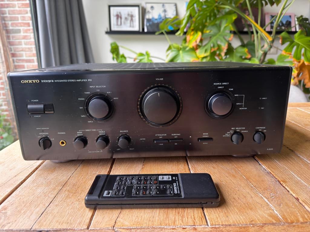 Onkyo Integra A-809 - 105W 8 ohm - MM/MC phone - versterker, Gebruikt, Ophalen of Verzenden, 60 tot 120 watt, Stereo