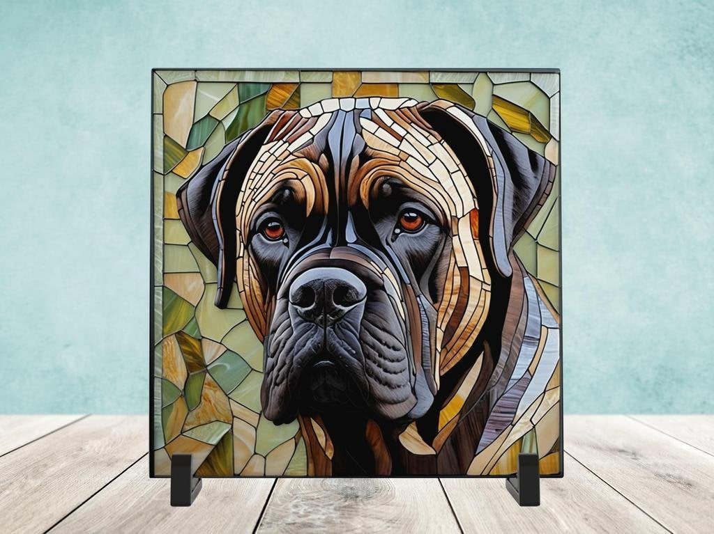 Cane Corso Glas in lood tegel incl houder, Ophalen of Verzenden, Zo goed als nieuw