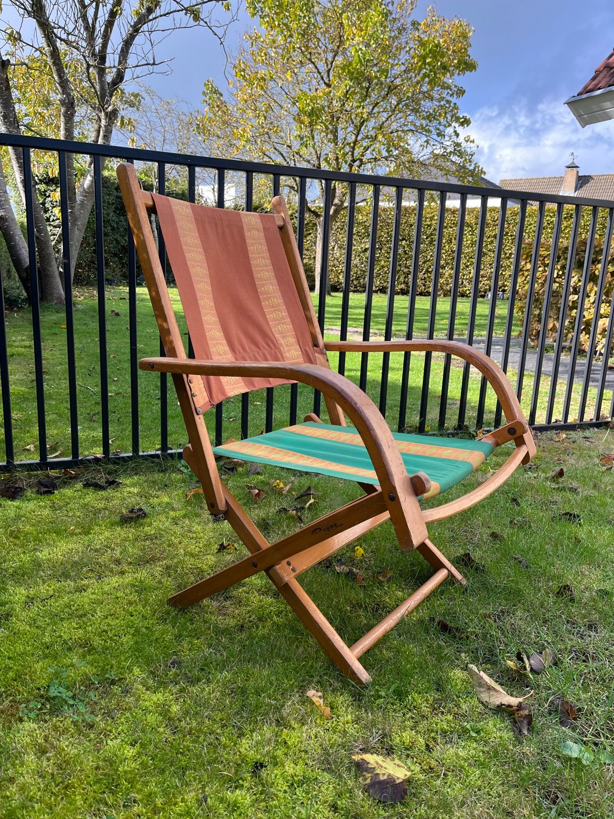 Vintage houten tuinstoelen - set van 2, Ophalen, Gebruikt, Hout, Inklapbaar