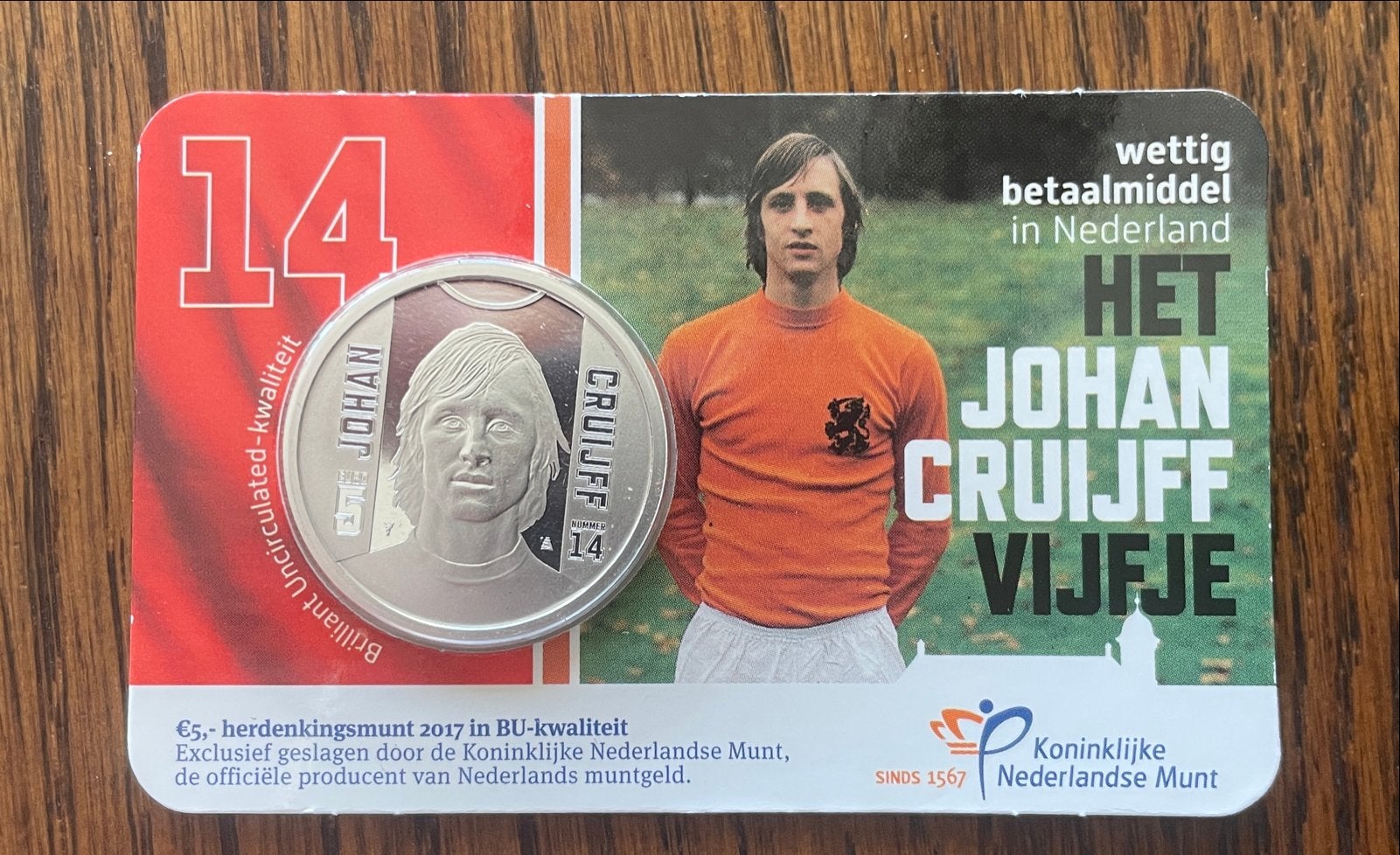 Johan Cruijff Vijfje - Zwaar Verzilverde €5 Munt, Ophalen of Verzenden, Koningin Beatrix, Euro's, Losse munt