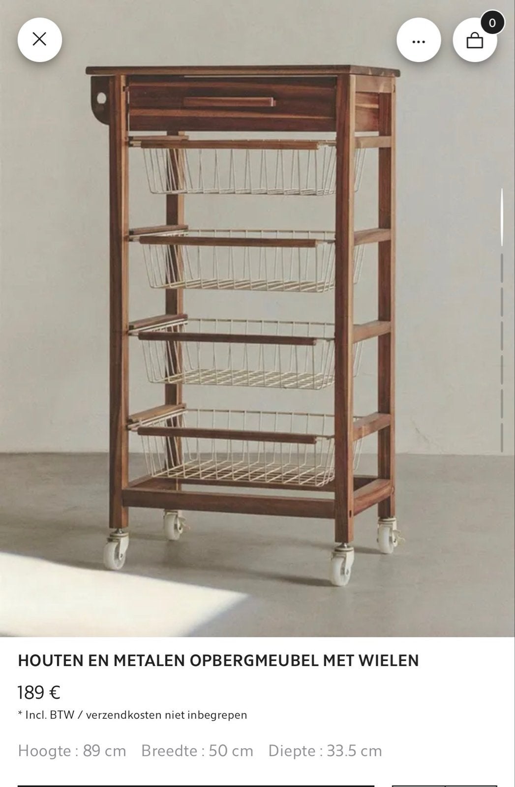 Zara Home acacia Houten Keukentrolley, Ophalen, Gebruikt, Hout, Keukentrolley