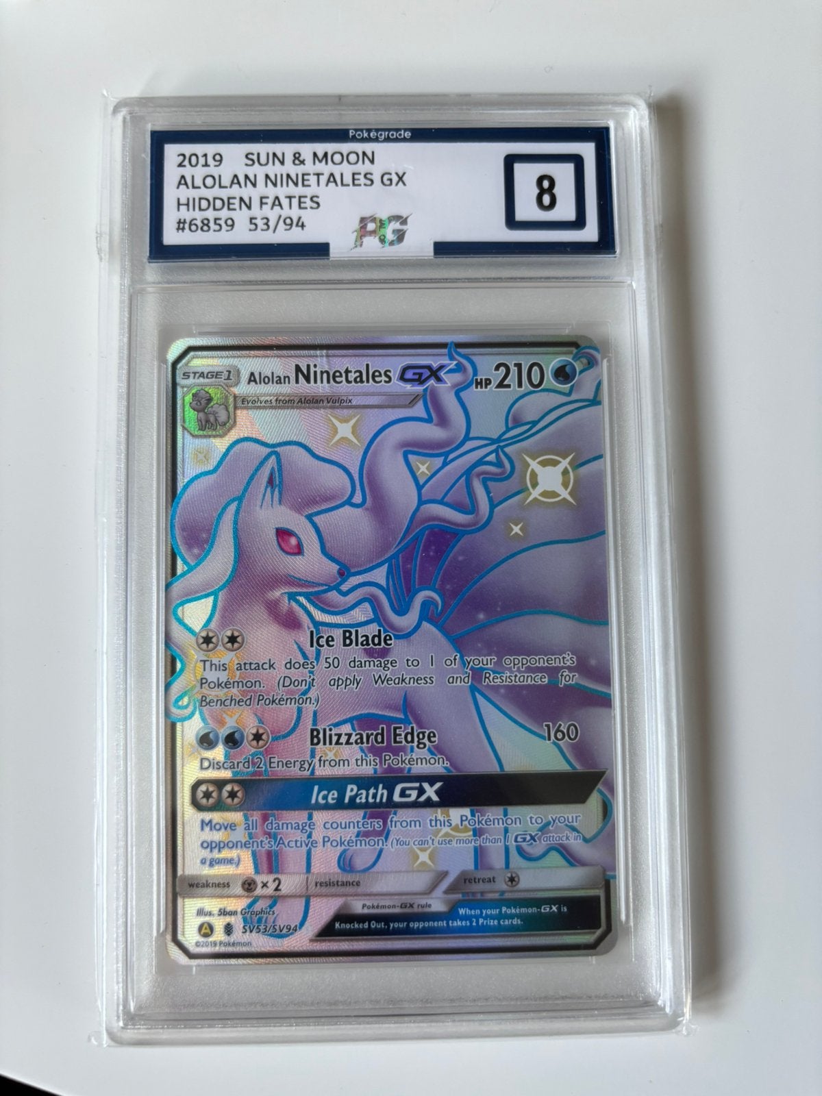 Pokemon alolan ninetales gx 53/94 hidden fates pg 8 nm, Ophalen of Verzenden, Zo goed als nieuw