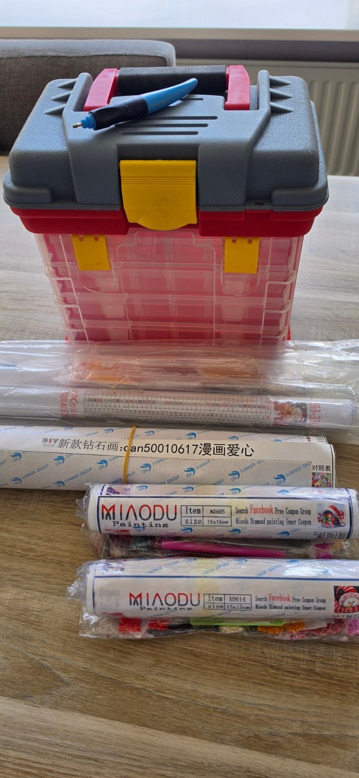 Diamond Painting Set met Opbergdoos en 4 Paintings, Overige thema's, Nieuw, Meerkleurig, Ophalen of Verzenden