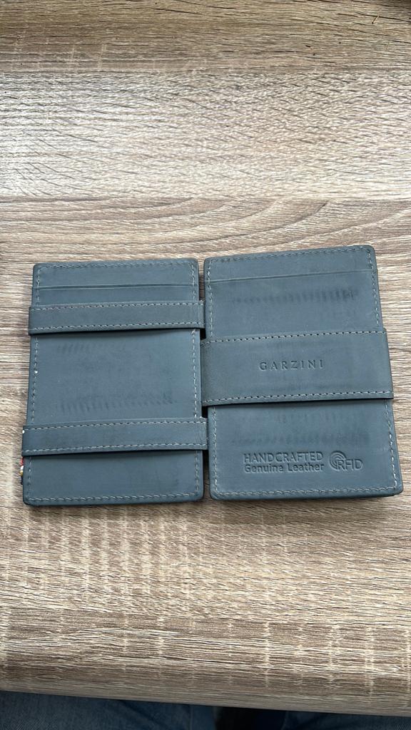 Garzini magic wallet, grijs leer, Ophalen of Verzenden, Zo goed als nieuw, Grijs, Leer
