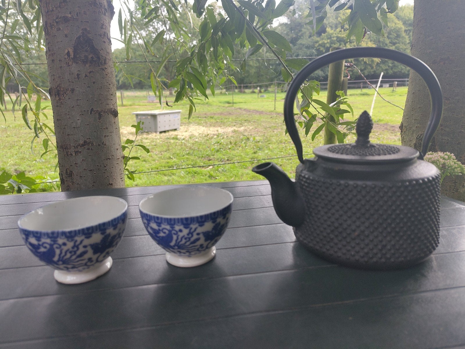 Theepot met zeef en kopjes, Ophalen of Verzenden, Overige materialen, Overige stijlen, Overige typen