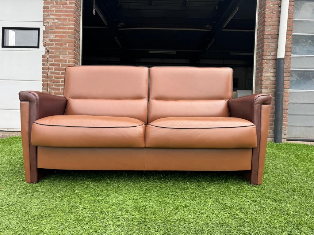 Bankstel senioren 2,5 zits met bruin/cognac buin leer, Ophalen, Twee, Bruin, Geen