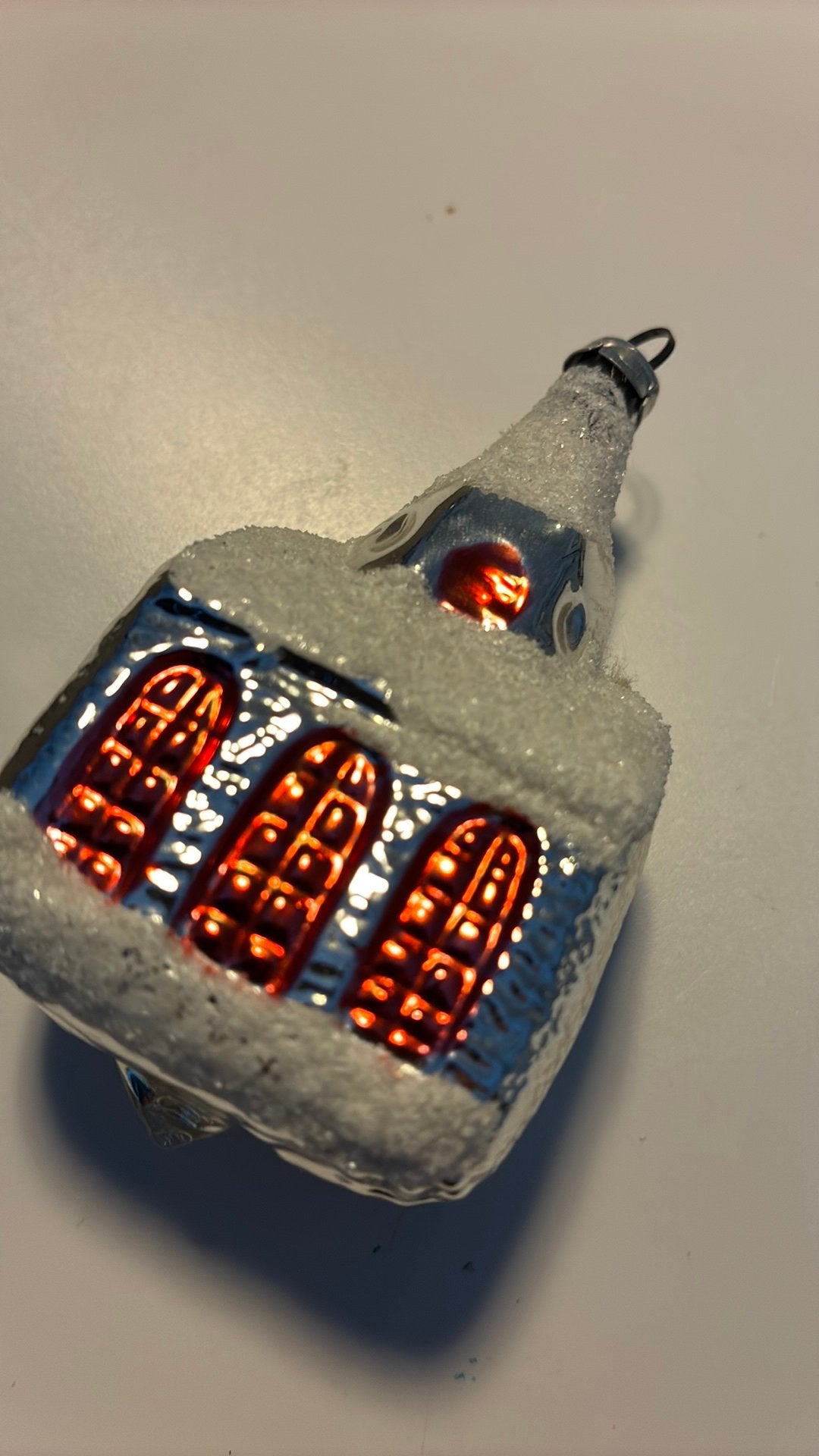 Vintage antieke kerstbal, kerkje rood, Ophalen of Verzenden, Zo goed als nieuw