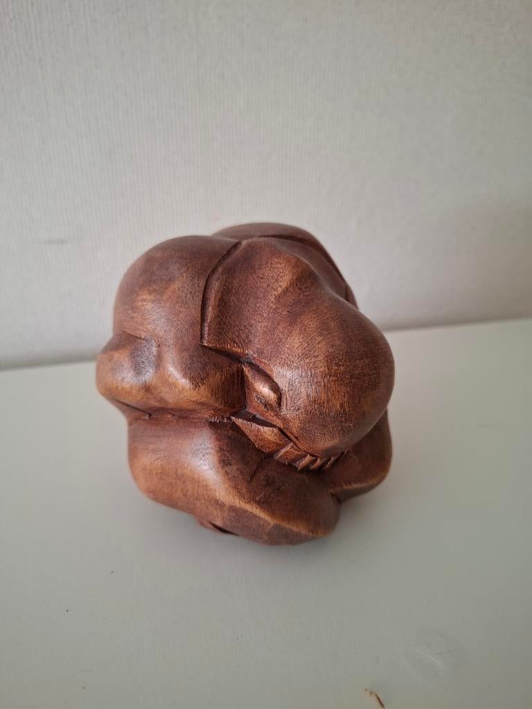 Vintage Orang Malu / Yogiman / huilende Boeddha. 10x10x10 cm, Antiek en Kunst, Houtsnijwerk, Ophalen of Verzenden, Handgemaakt