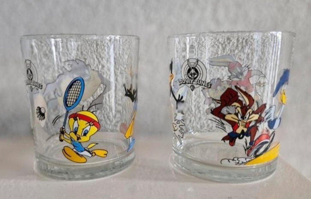 Twee glazen met Looney Tunes opdrukken, Verzamelen, Ophalen of Verzenden, Zo goed als nieuw, Frisdrankglas