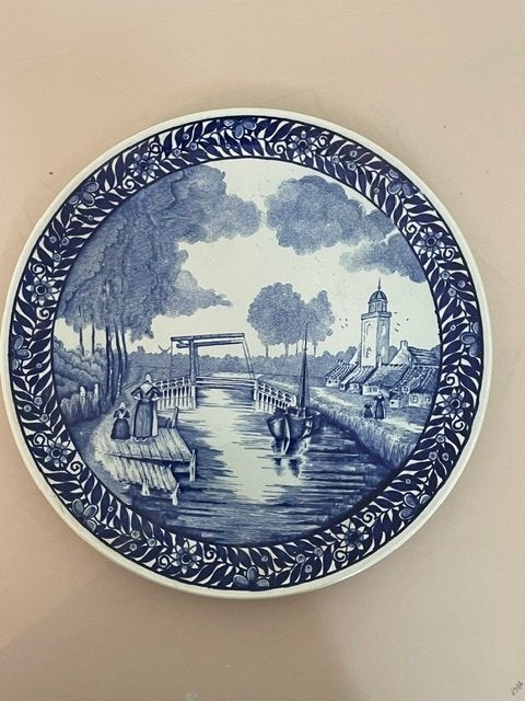 Groot blauw wandbord boch freres delft. Hollands landschap., Ophalen