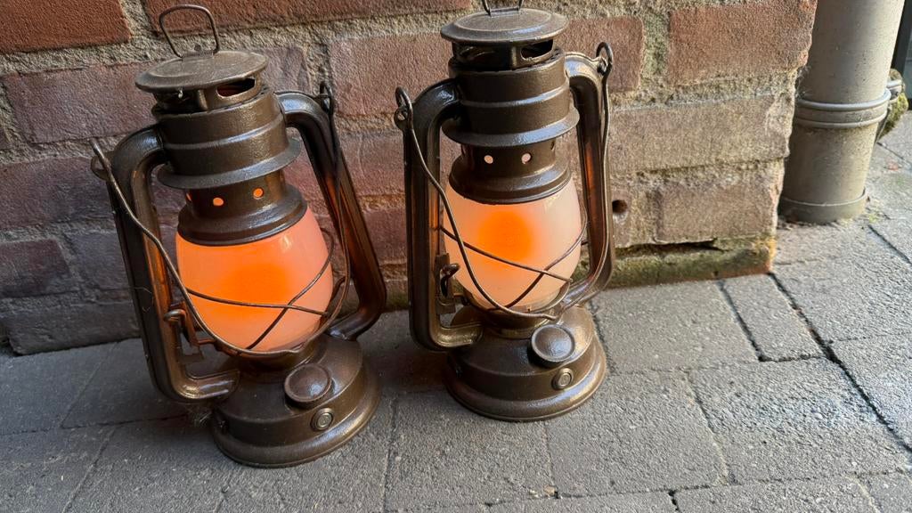 Set van 2 led stormlampen, Ophalen of Verzenden, Zo goed als nieuw, Metaal, Minder dan 50 cm
