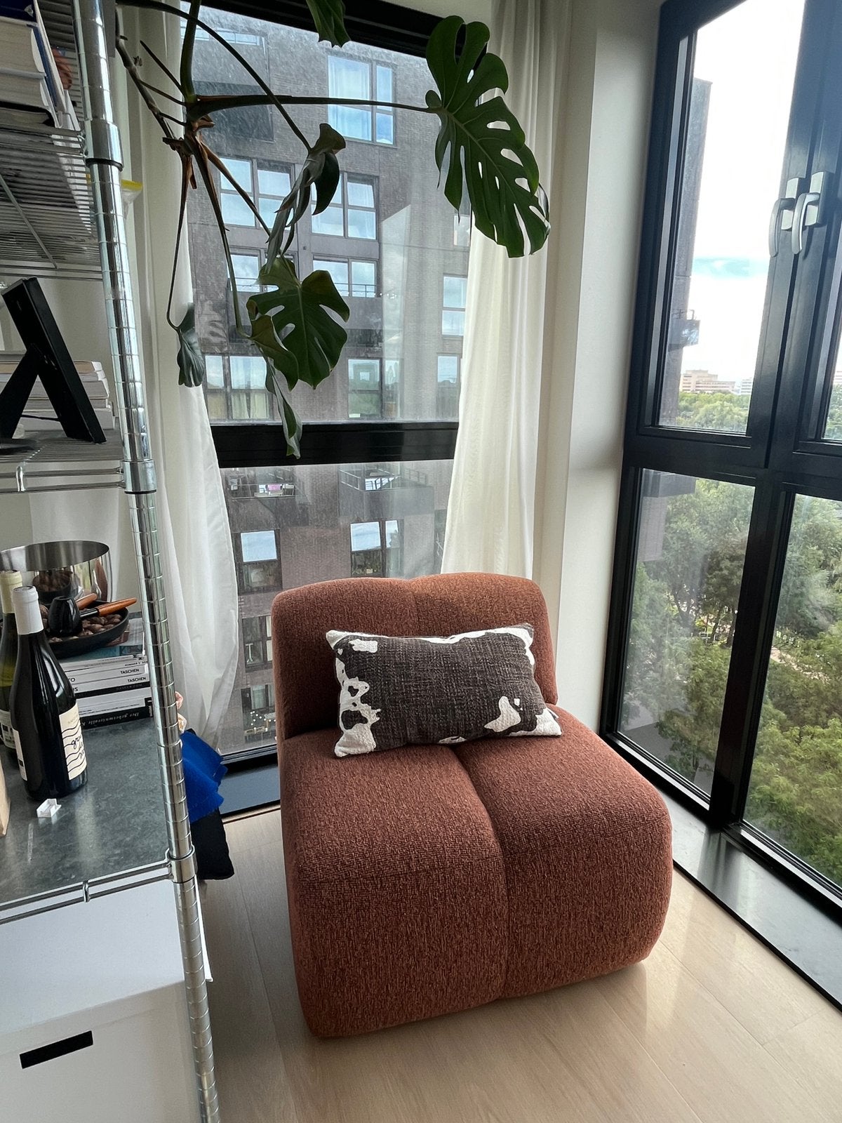 Mojo 1-zits element bouclé roestbruin melange, Huis en Inrichting, Stoelen, Ophalen, Bruin, Zo goed als nieuw, Eén