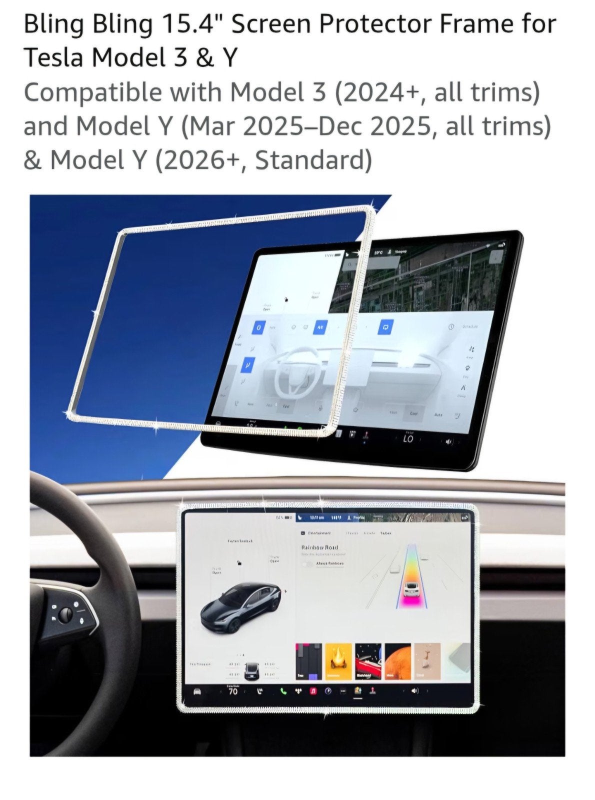 Foto 3 van Bling Bling 15.4" Screen Protector Frame Tesla Model 3 & Y