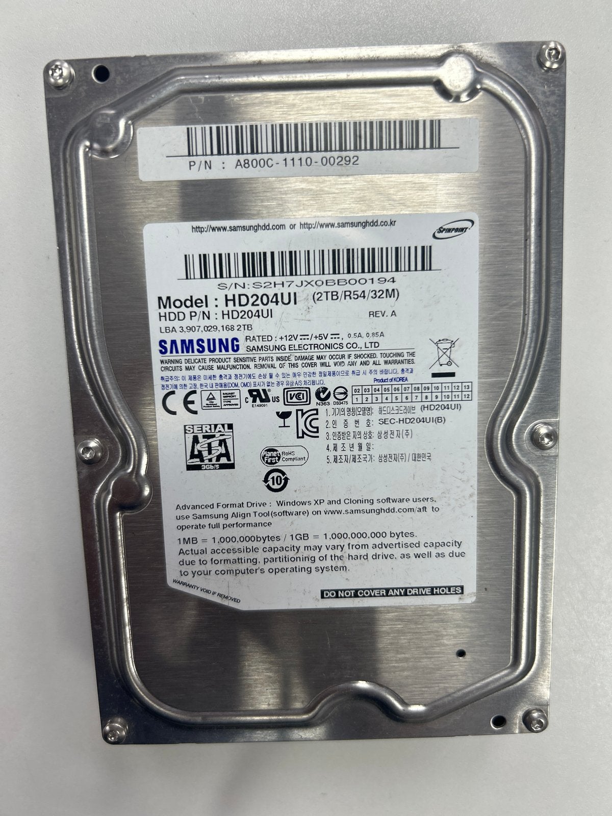 Samsung HD204UI 2TB HDD - Interne SATA Harde Schijf, Intern, Gebruikt, Ophalen of Verzenden, Desktop
