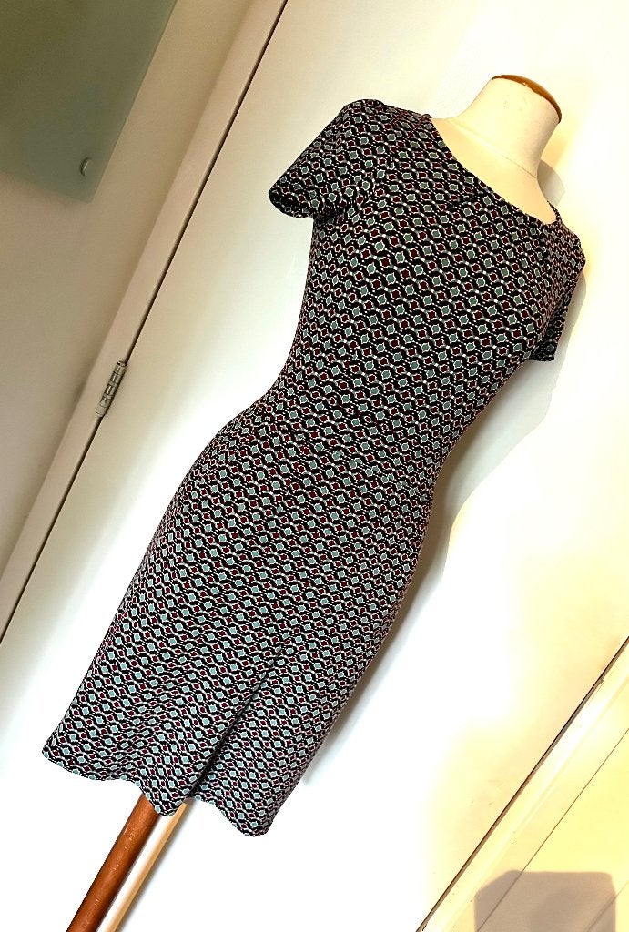 King Louie Jurk Mona Dress zwart bordeaux blauw wit mt S 36, Overige kleuren, Verzenden, Zo goed als nieuw, King Louie