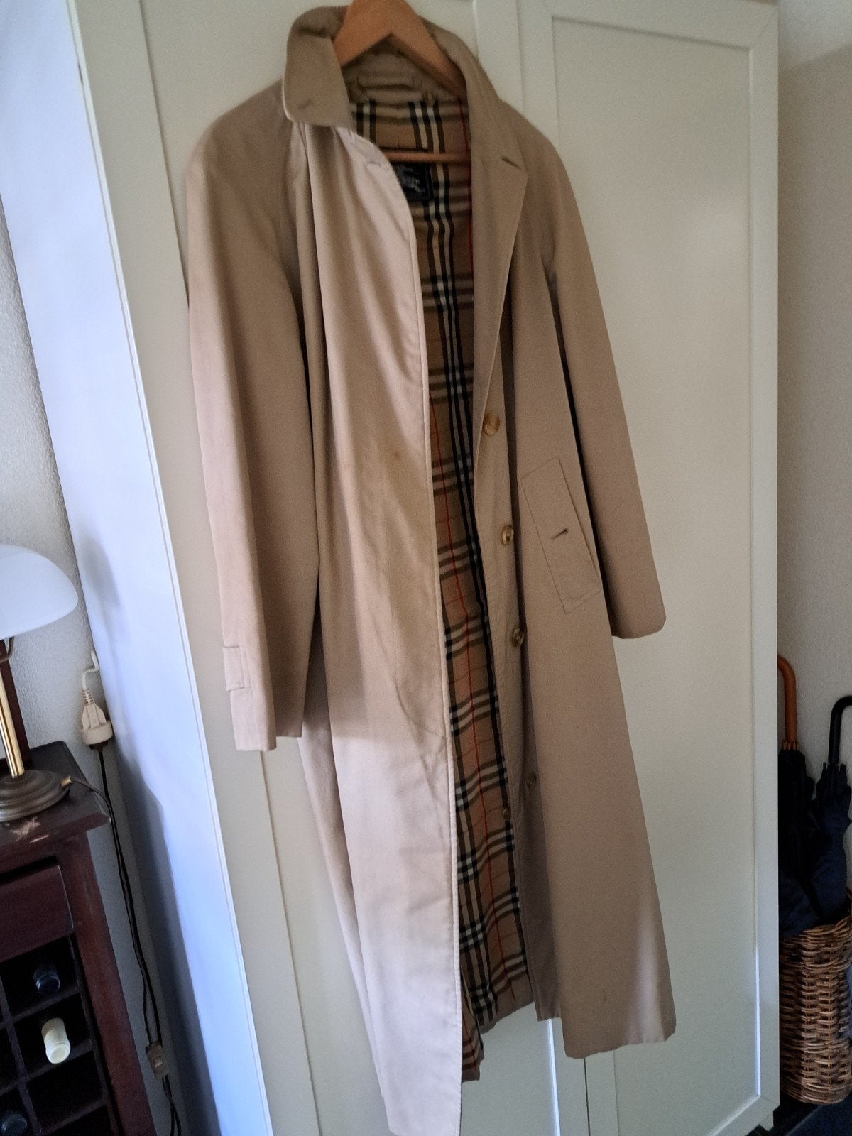 Klassieke lange Burberry jas - Maat 40/42, Beige, Maat 42/44 (L), Ophalen of Verzenden, Burberry