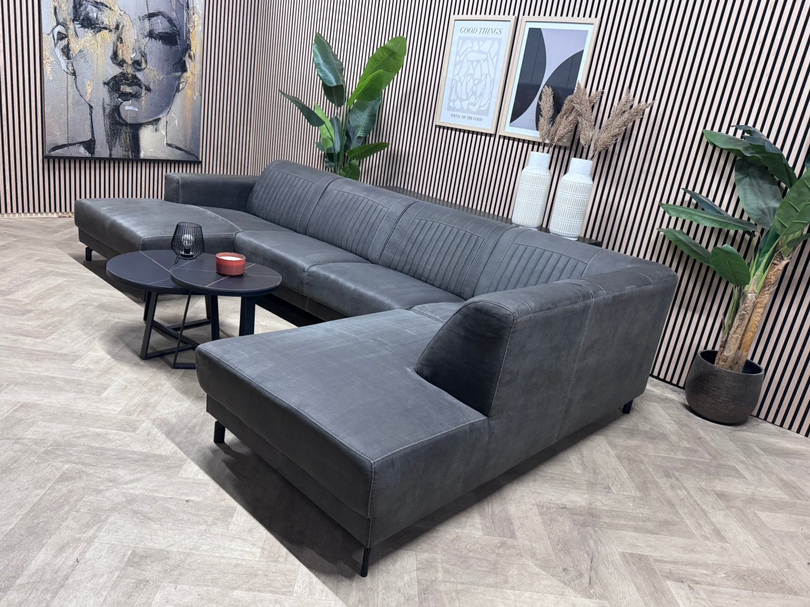 ZGAN Moderne Industriële U-Bank/Hoekbank - Antraciet - 343cm, -, -, Hoekbank, Ophalen of Verzenden
