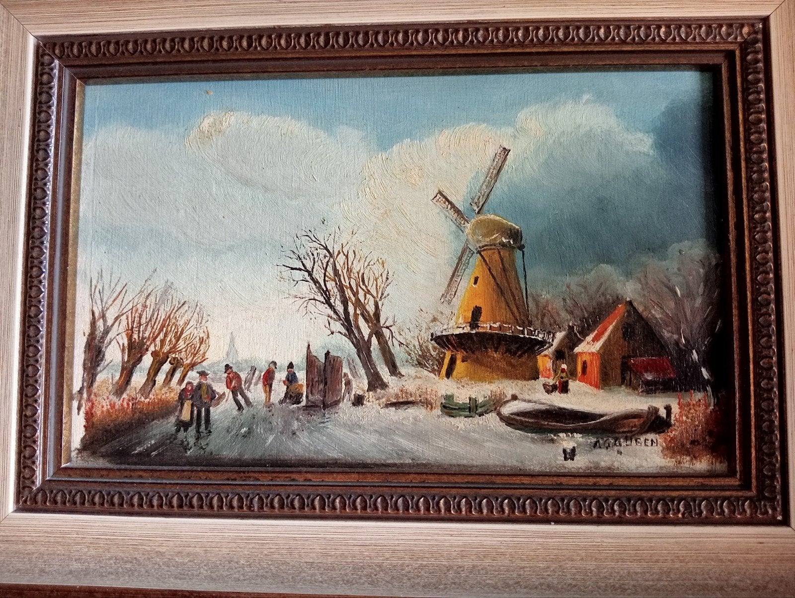 Schilderij Hollands winter tafereel A.G. Gijsen, Ophalen of Verzenden