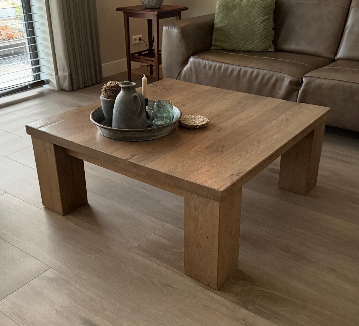 Salontafel, eiken, 100x100, Ophalen, 100 tot 150 cm, 50 tot 100 cm, Zo goed als nieuw
