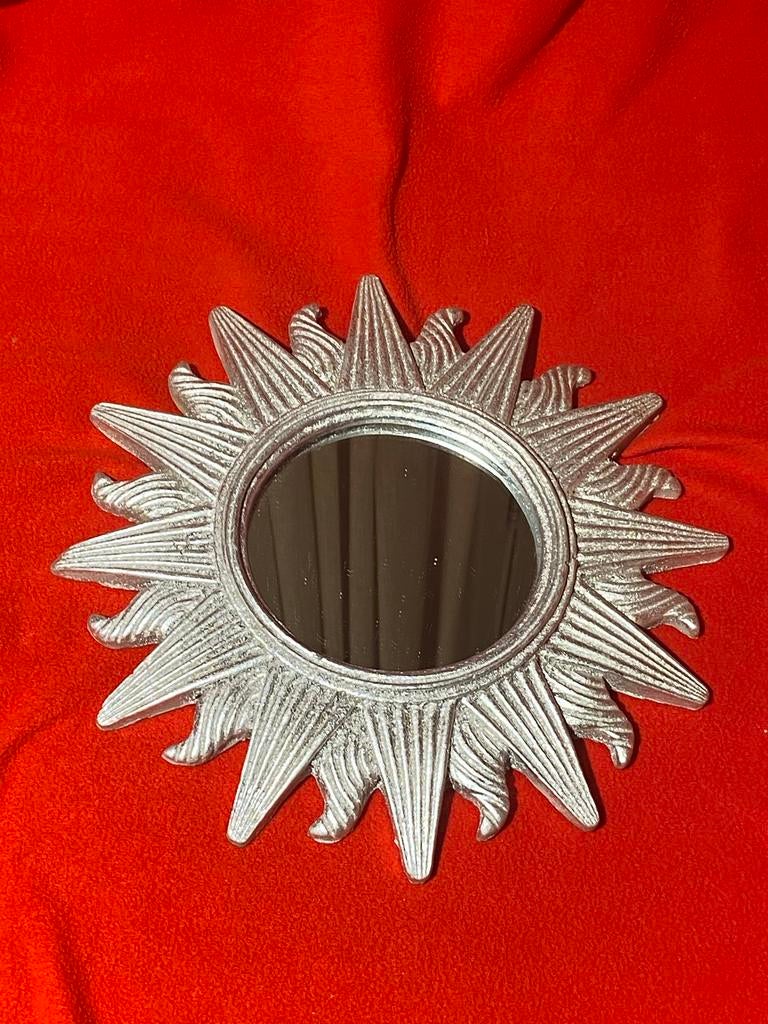 Zilverkleurige Zonnespiegel - Zon Spiegel - Wandspiegel, Huis en Inrichting, Minder dan 50 cm, Gebruikt, Rond, Ophalen of Verzenden