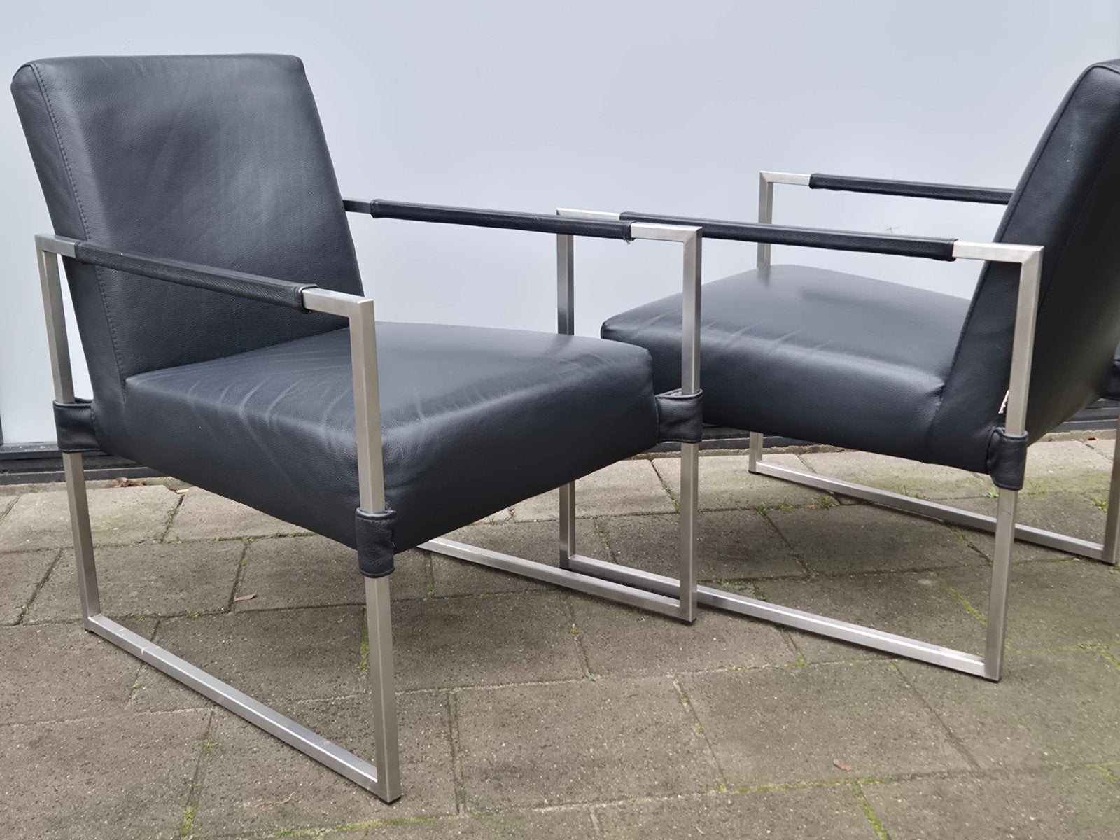 2 design fauteuils van het Nederlandse merk Bert Plantagie., Ophalen, Gebruikt, 50 tot 75 cm, Leer
