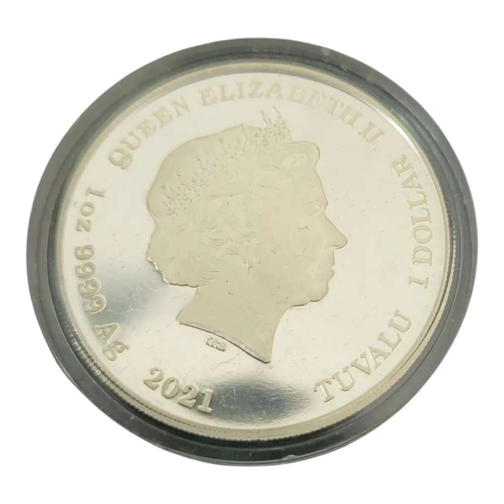 Tuvalu 1 ounce – 1 Dollar 2021 gekleurd James Bond, Ophalen of Verzenden, Zilver