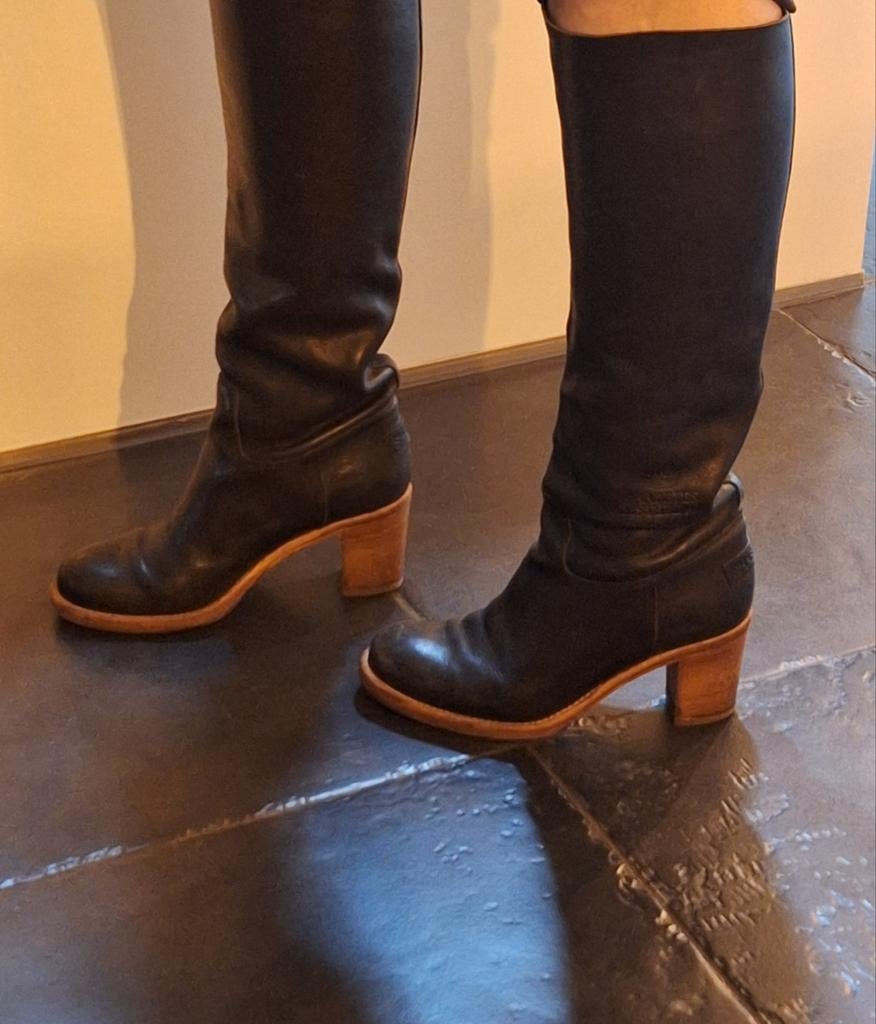 Zwarte leren hoge laarzen Shabbies Amsterdam met houten hak, Hoge laarzen, Shabbies Amsterdam, Zwart, Ophalen of Verzenden