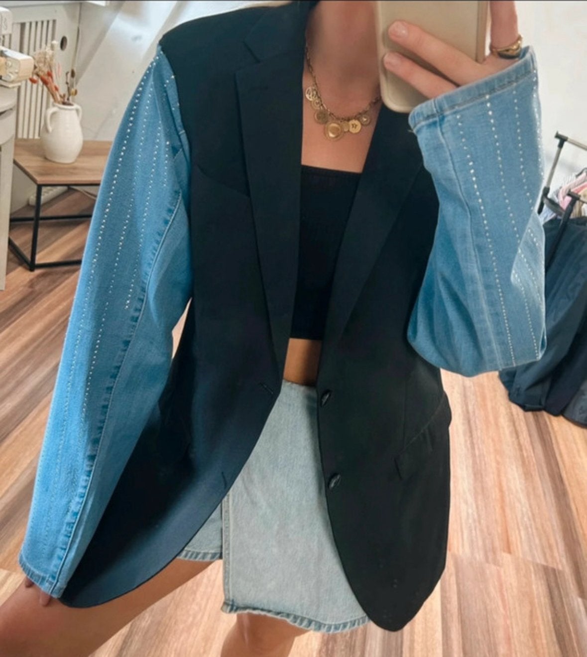 Blazer met spijkermauw, Ophalen of Verzenden, Zo goed als nieuw, Maat 38/40 (M), Zwart