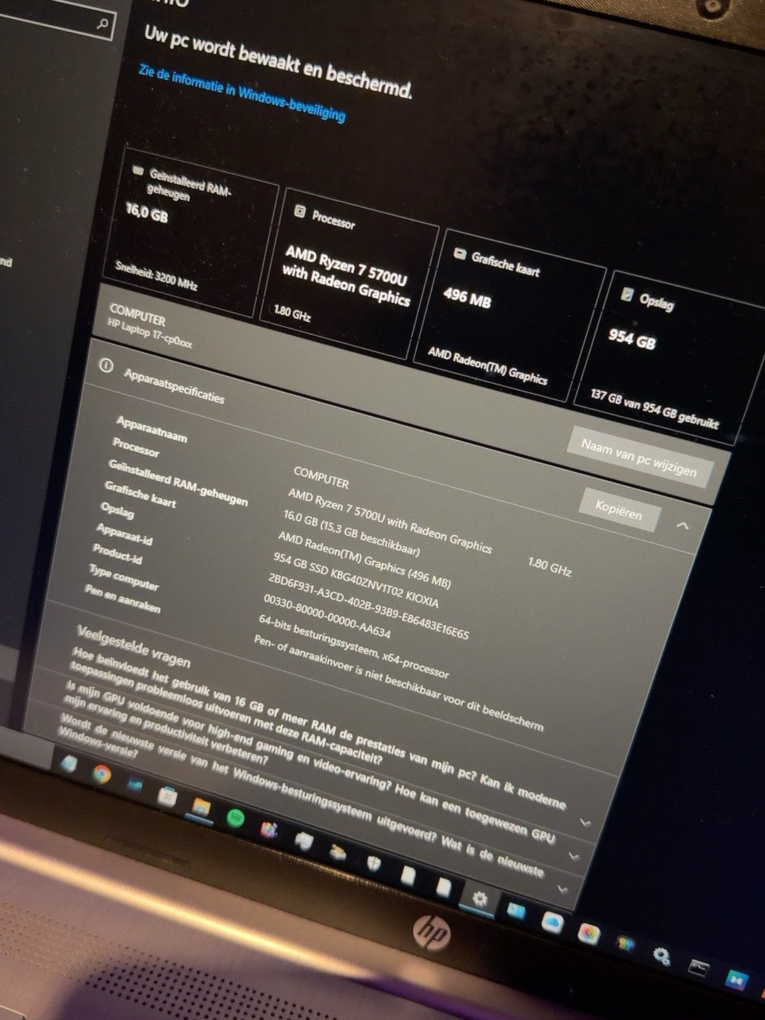 HP 17 Ryzen 7 5700U 16Gb 1tb, 2 tot 3 Ghz, Qwerty, Ophalen of Verzenden, Zo goed als nieuw