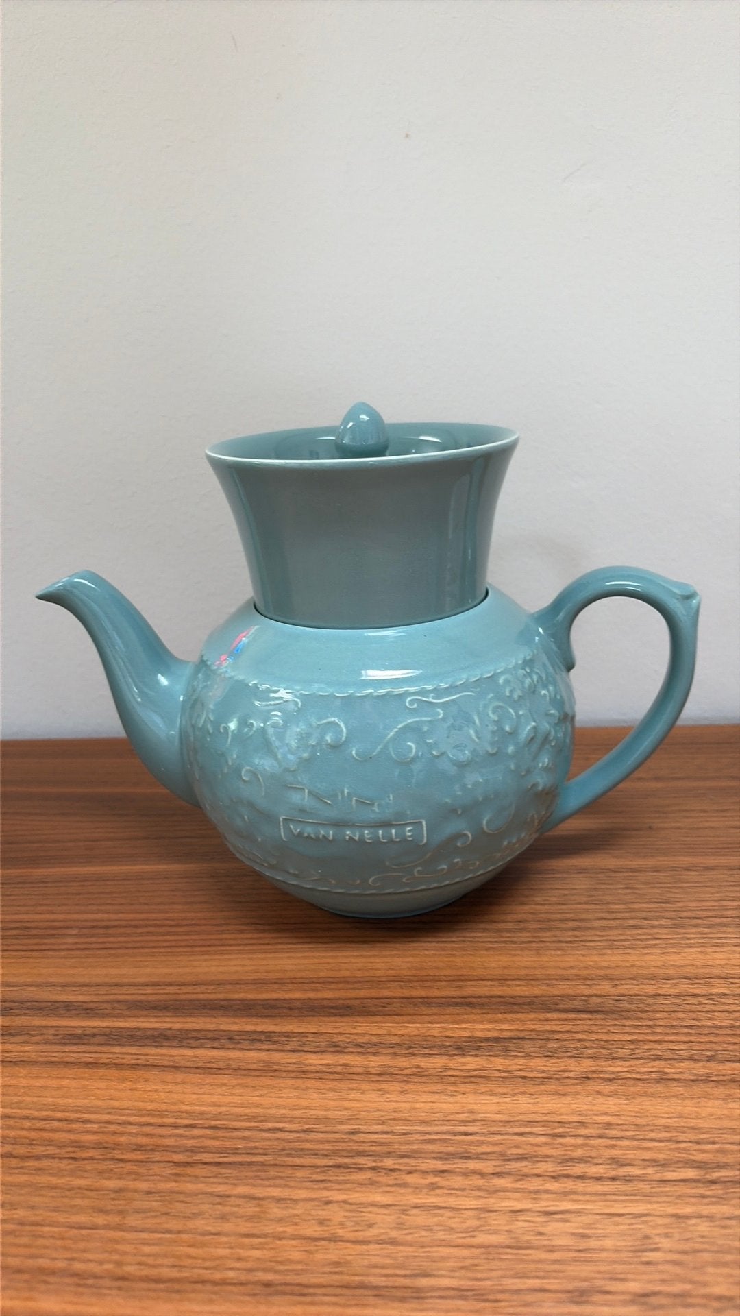 Turquoise theepot met filter van Van Nelle, Ophalen of Verzenden