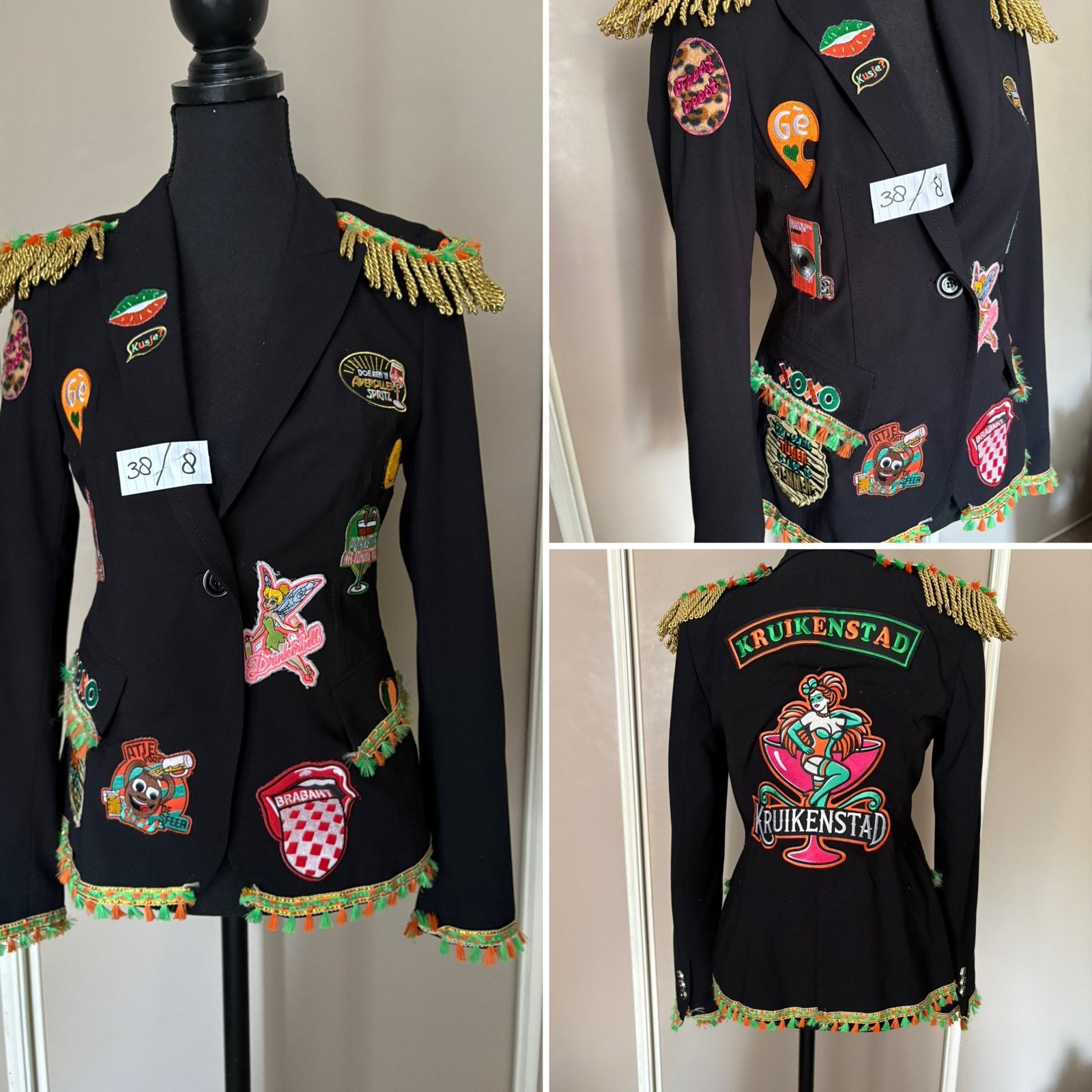 (8) Kruikenstad Colbert/Jas maat 38 emblemen epauletten, Kleding | Dames, Carnavalskleding en Feestkleding, Ophalen of Verzenden