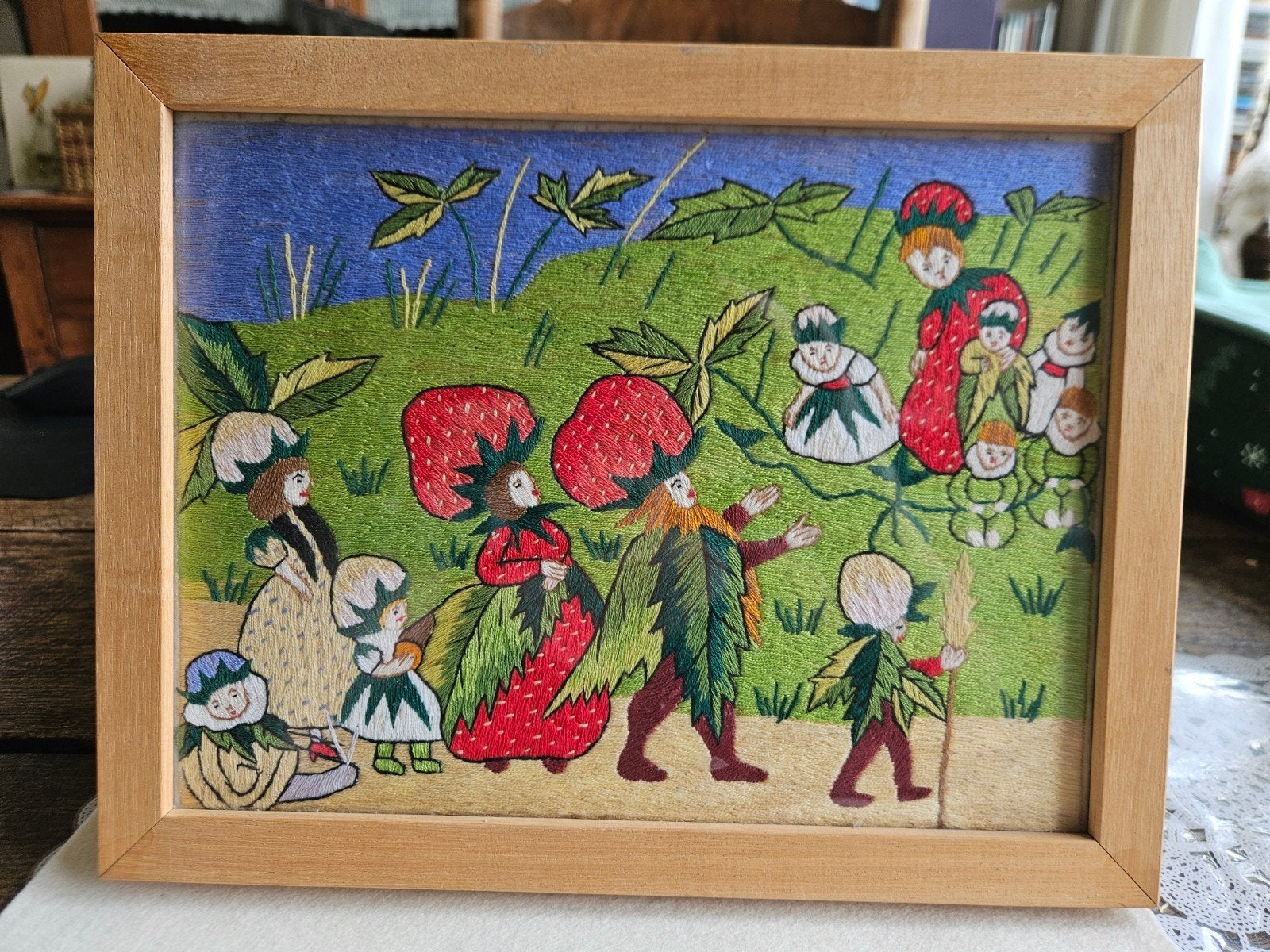 Vintage schilderijtje handgeborduurd, Ophalen of Verzenden, Zo goed als nieuw, Wanddecoratie