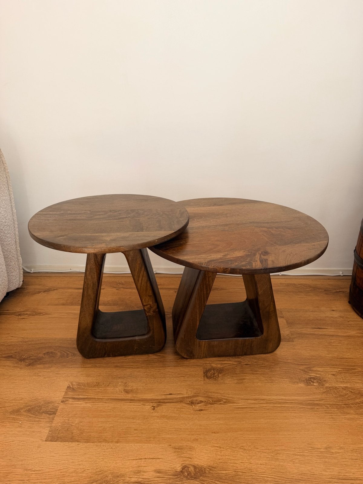Set van 2 houten salontafels, Huis en Inrichting, Ophalen, Gebruikt, Rond, 50 tot 100 cm