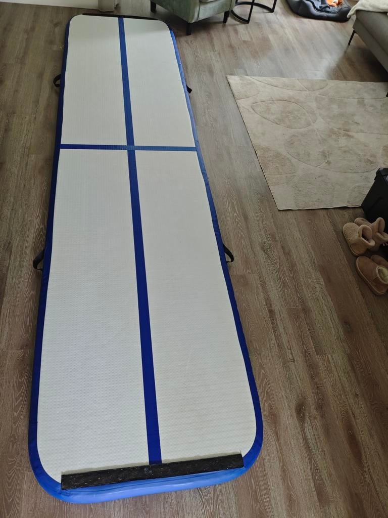 Airtrack turnmat - 4 meter - blauw/wit, Ophalen, Gebruikt, Maat 36 t/m 42, Blauw