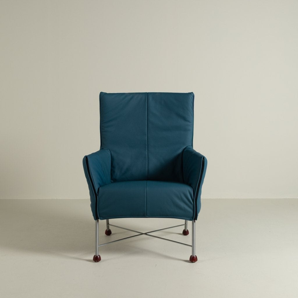 Montis Charly Fauteuil Turquoise Leer - Aluminium (Op Doppen, Niet ingevuld, Zo goed als nieuw, Niet ingevuld, Niet ingevuld
